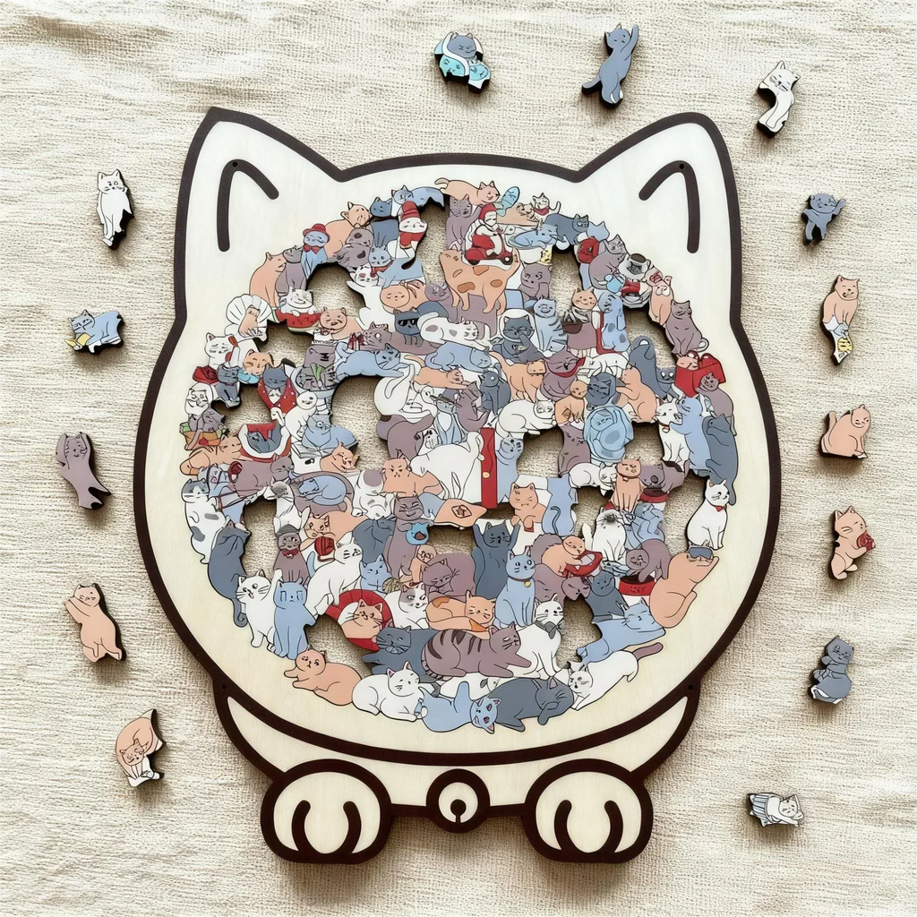 🐱135dielne drevené puzzle v tvare mačky vo farbách Morandiho🎁