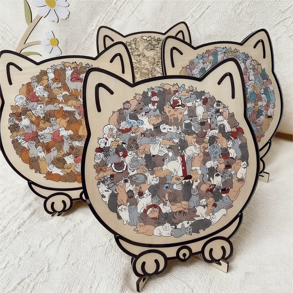 🐱135dielne drevené puzzle v tvare mačky vo farbách Morandiho🎁