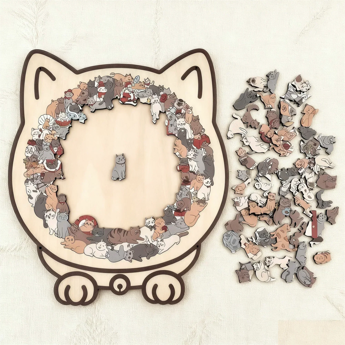 🐱135dielne drevené puzzle v tvare mačky vo farbách Morandiho🎁