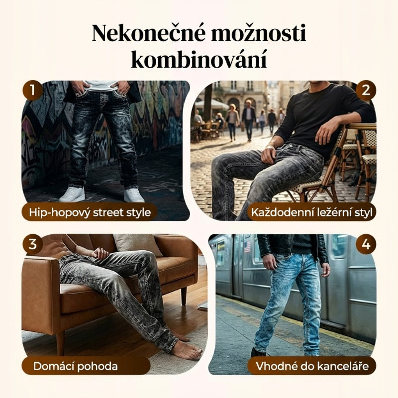 Pánska móda: kreatívne, elastické džínsy