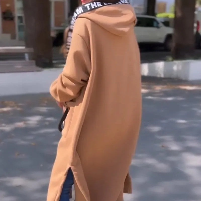 🍁Dlhá, jednofarebná dámska voľnočasová bunda s kapucňou